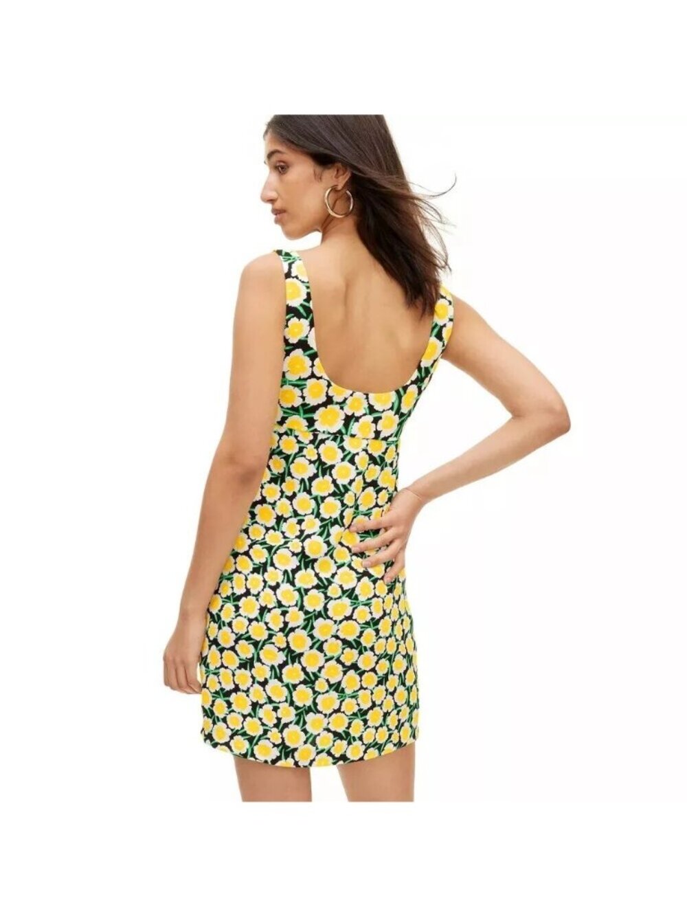 Diane Von Furstenberg Yellow & Black Poppy Floral Mini Shift Dress - Size 00 XXS - Picture 4 of 9